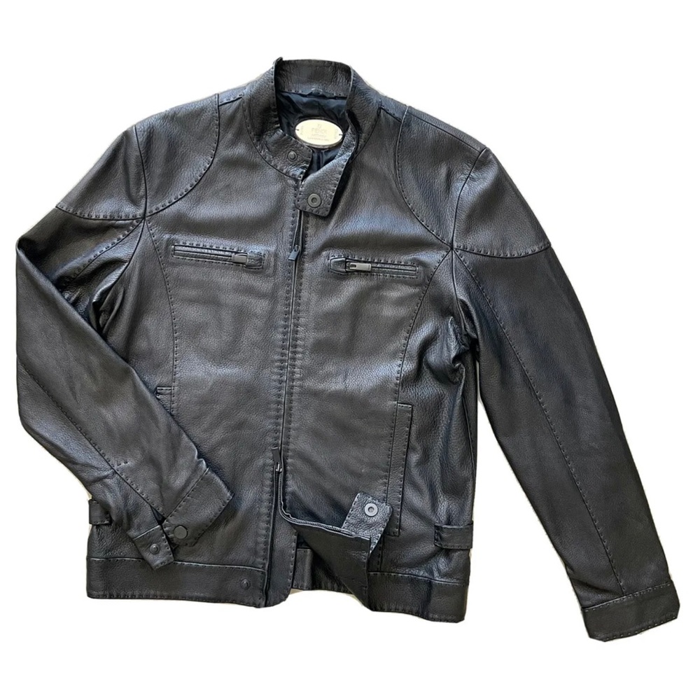 New FENDI Selleria Men's black leather biker jacket size 50 EU Large US